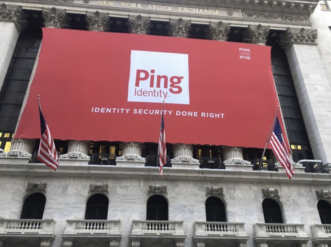 Ping Identity banner on the New York Stock Exchange